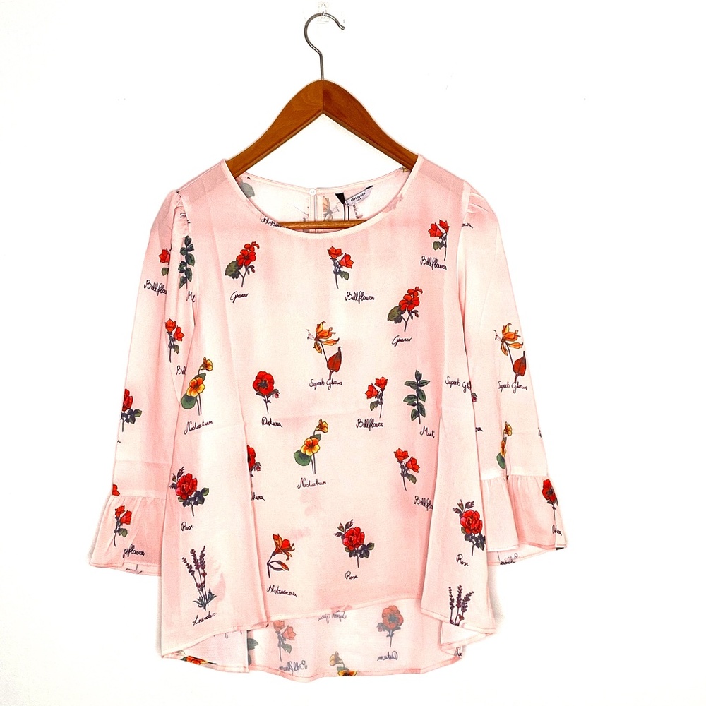 NWT Christy & Co 3/4 Pink Botanical Floral Blouse